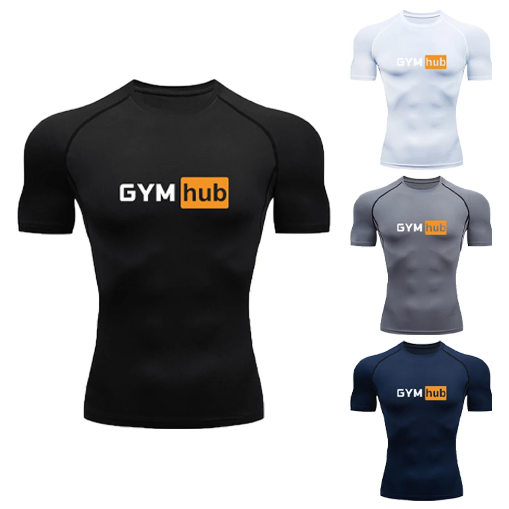 Outdoor Sport.Hub - Męska koszulka kompresyjna z nadrukiem Gym
